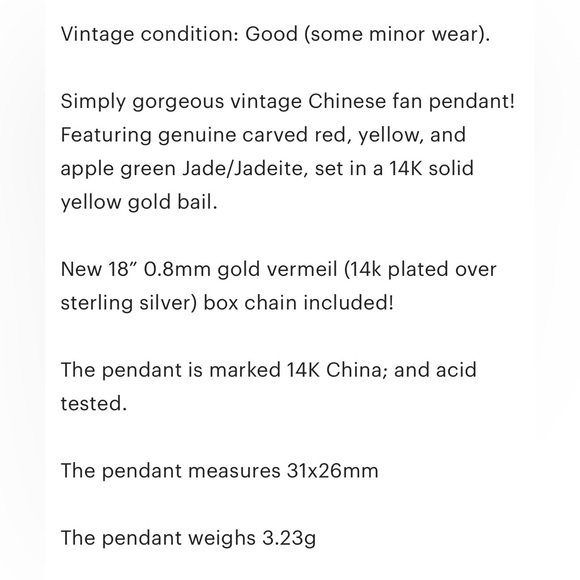 Vintage 14K Gold Rainbow Jade Fan Pendant: Chinese Jadeite - Picture 9 of 11